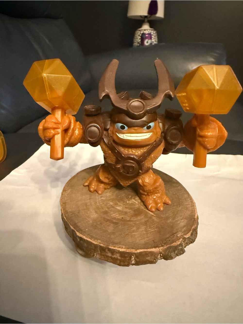 Bronze Orange Warrior Figurine with Amber Hammers - Home Accent